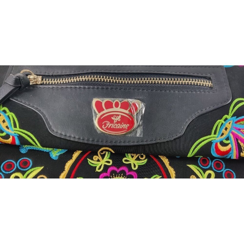 Fricaine Black Treasure Clutch Crossbody Luxury Boho Exotic Embroidered Flowers - Picture 11 of 12